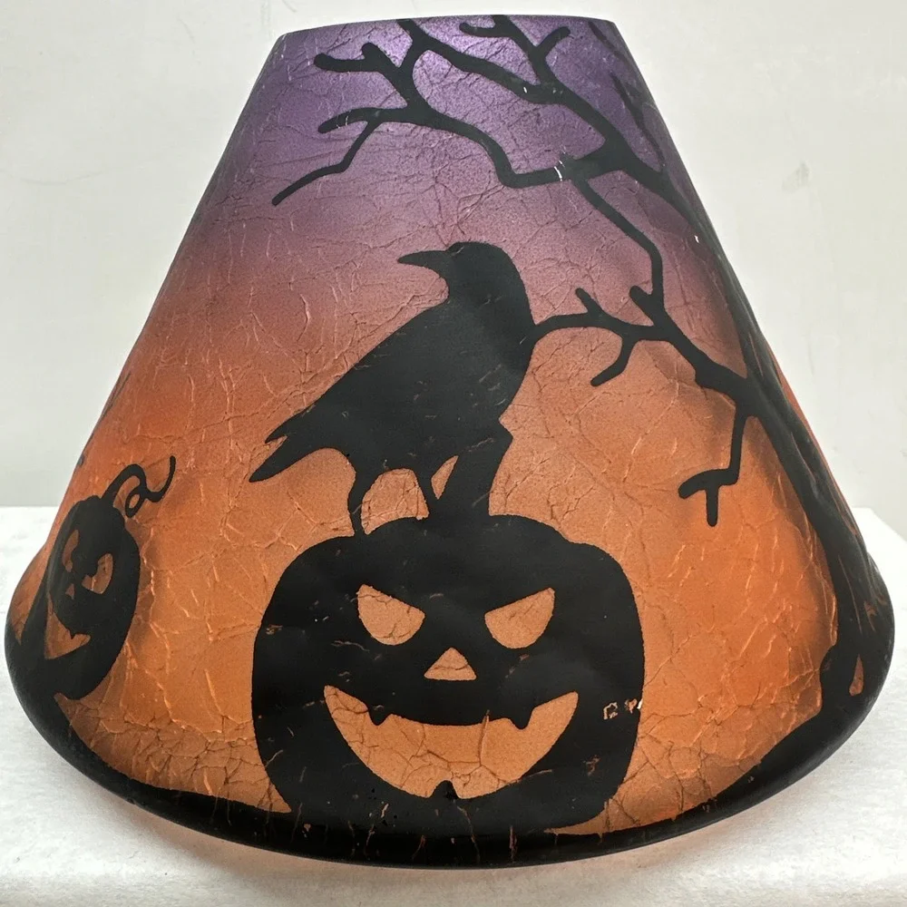 Yankee Candle Crackle Glass Halloween Shade Purple Orange Spooky Woods Pumpkin
